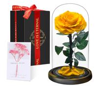 Eternal Forever Rose in Glass Dome | Fresh Rose Gift | Flower Preserved for 5 Years | Handcrafted | Beauty and the Beast Romantic Gifts for Her | Anniversary, Christmas valentine’s day, Yellow