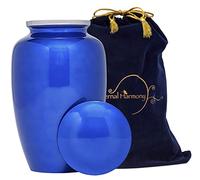 Eternal Harmony Cremation Urn for Human Ashes | Memorial Urn Carefully Handcrafted with Elegant Finishes to Honor Your Loved One | Elegant and Affordable Urn Large Size with Velvet Bag (Blue)