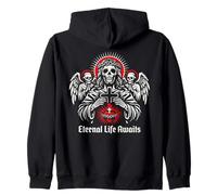 Eternal Life Awaits Dark Christian Gothic Skeleton Jesus Art Zip Hoodie