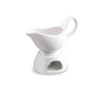 Eternal Living Porcelain Gravy Sauce Boat with Stand and Candle, white
