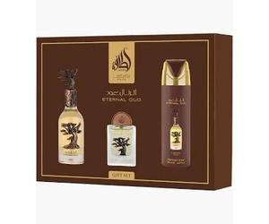 Eternal Oud Eau de Parfum Gift Set by Lattafa - 100ml + 20ml + 200ml Deo 1ml EDP