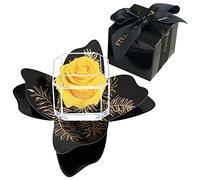 Eternal Petals A 100% Real Rose That Lasts Years, Handmade in London -Gold Solo + Gift Wrapping (Yellow)