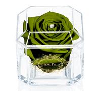 Eternal Petals A 100% Real Rose That Lasts Years, Handmade in UK - Gold Solo with A Multicolour Crystal (Dark Green)