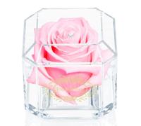 Eternal Petals A 100% Real Rose That Lasts Years, Handmade in UK - Gold Solo with A Multicolour Crystal (Light Pink)