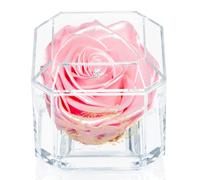 Eternal Petals A 100% Real Rose That Lasts Years, Handmade in UK - Gold Solo with A Multicolour Crystal (Pink Satin)