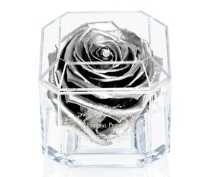 Eternal Petals A 100% Real Rose That Lasts Years, Handmade in UK - Gold Solo with A Multicolour Crystal (Silver)