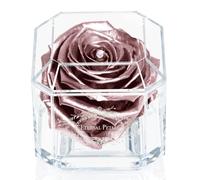 Eternal Petals A 100% Real Rose That Lasts Years, Handmade in UK - White Gold Solo with A Multicolor Crystal (Rose Gold)