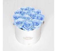 Eternal Petals A 100% Real Roses That Last Years, Handmade in UK - Dozen Roses, Round White Flower Box (Light Blue)