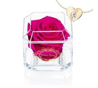Eternal Petals A Real Rose That Lasts Years, Handmade in UK - Gold Solo with Gift Box, 18 ct Gold plated Heart Necklace with Clear Crystal and Love Message Greeting Card (Hot Pink)