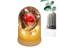 Eternal Pink Glass Dome - LED Night Decoration, Artificial Flower Bouquet Lamp, Battery Operated Desk Ornament, Preserved Romantic Birthday Gift For Valentine's Day | For Mam