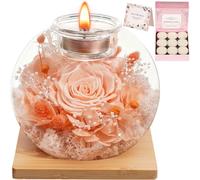 Eternal Preserved Real Rose, Glass Dome Gift Set with 18 Scented Candles (9 Rose,9 Bergamot), Mother's Day Valentine Christmas Birthday Gift for Women Mom Girlfriend Wife Home Decor (Champagne)