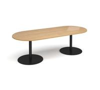 Eternal radial end boardroom table 2400mm x 1000mm - black base, oak top