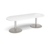Eternal radial end boardroom table 2400mm x 1000mm - brushed steel base, white top