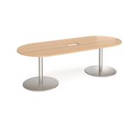 Eternal radial end boardroom table 2400mm x 1000mm with central cutout 272mm x 132mm - brushed steel base, beech top