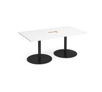 Eternal rectangular boardroom table 1800mm x 1000mm with central cutout 272mm x 132mm - black base, white top