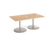 Eternal rectangular boardroom table 1800mm x 1000mm with central cutout 272mm x 132mm - brushed steel base, beech top