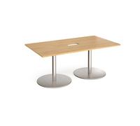 Eternal rectangular boardroom table 1800mm x 1000mm with central cutout 272mm x 132mm - brushed steel base, oak top