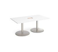 Eternal rectangular boardroom table 1800mm x 1000mm with central cutout 272mm x 132mm - brushed steel base, white top