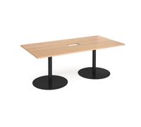 Eternal rectangular boardroom table 2000mm x 1000mm with central cutout 272mm x 132mm - black base, beech top