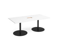 Eternal rectangular boardroom table 2000mm x 1000mm with central cutout 272mm x 132mm - black base, white top