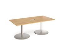 Eternal rectangular boardroom table 2000mm x 1000mm with central cutout 272mm x 132mm - brushed steel base, oak top