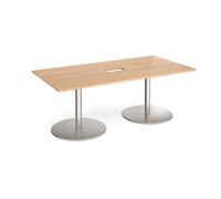Eternal rectangular boardroom table 2000mm x 1000mm with central cutout 272mm x 132mm - brushed steel base, beech top