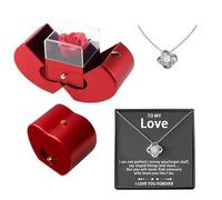 Eternal Rose Box with Necklace,Rose with Necklace,Artificial Forever Flower Rose - Red Forever Canned Rose with Jewelry, Necklace for Girls Women, A, Platinum, Unisex