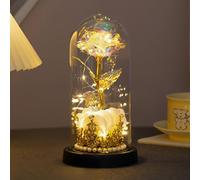 Eternal Rose Gift - Artificial Rose in Plastic Dome, Golden Crown Base, Warm LED Light, Perfect for Women, Birthdays, Valentine's Day, Anniversaries, Home Decor (Pink)