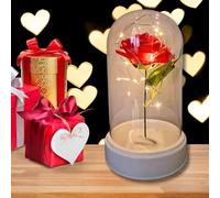 Eternal Rose in Dome with LED Fairy Lights - Unbreakable Dome with Romantic Artificial Flower | Battery-Powered (3-AAA, Not Included) | Warm Light for Table Centerpiece, Valentine's Day Gift