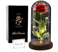 Eternal Rose in Glass Beauty and the Beast Eternal Roses, Gifts for Women, Rose Gift for Mum, in a Glass Dome with LED Light for Woman on Mother's Day, Birthday, Valentine's Day, Anniversary