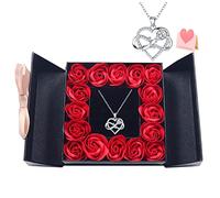 Eternal Rose with 925 Sterling Silver Necklace Infinite Heart Love Silver Pendant Necklace in Rose Jewelry Box Gift for Mum Women on Mother's Day Valentine's Day Anniversary Romantic Gifts for Her