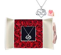 Eternal Rose with 925 Sterling Silver Necklace Infinite Heart Love Silver Pendant Necklace in Rose Jewelry Box Gift for Mum Women on Mother's Day Valentine's Day Anniversary Romantic Gifts for Her
