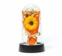 Eternal Soap Flower Acrylic Sturdy Stand Cozy Ambience Decorative Centerpiece Suitable for bedroom living room office anniversary birthday gift giving home decoration, Orange Sunflower