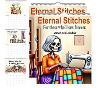 Eternal Stitches Calendar 2026, Funny Quilting & Sewing Wall Calendar with Skeleton Art, 12-Month Sewing Gift for Quilters, Skull Sewing Wall Calendar, Sewers & Fabric Lovers (2Pcs)