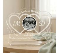 EternalEcho Double Heart Baby Scan Photo Frame Pregnancy Keepsake, Acrylic Ultrasound Picture Plaque, Gifts for Expecting Parents, Mum and Dad to Be Nursery Decor (Classic Clear Acrylic)
