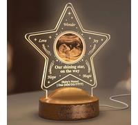 EternalEcho Personalised Baby Ultrasound Scan Keepsake Night Light, Custom Sonogram Picture Frame with Name & Due Date, Wooden Star Nursery Lamp, Unique Baby Shower & Maternity Gift for Mum to Be