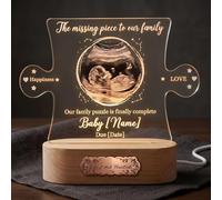 EternalEcho Personalised Baby Ultrasound Scan Picture Frame Night Light, Custom Sonogram Acrylic Puzzle Plaque Keepsake with LED Wooden Base, Unique Pregnancy Announcement Gift & Mum-to-Be Baby Shower