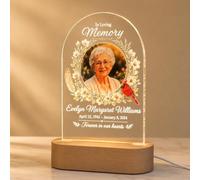 EternalEcho Personalised Cardinal Memorial Night Light with Photo, Name and Dates, Red Bird and Feather Acrylic LED Remembrance Lamp, Sympathy Gift for Loss
