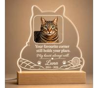 EternalEcho Personalised Cat Memorial Plaque with Photo, Name & Dates, LED Base - Favourite Corner