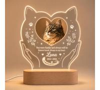 EternalEcho Personalised Cat Memorial Plaque with Photo, Name & Dates, LED Base - Forever Family