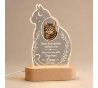 EternalEcho Personalised Cat Memorial Plaque with Photo, Name & Dates, LED Base - Home Feels Quieter