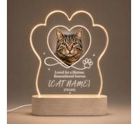 EternalEcho Personalised Cat Memorial Plaque with Photo, Name & Dates, LED Base - Loved for a Lifetime