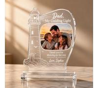 EternalEcho Personalised Father’s Day Acrylic Plaque with Photo, Dad My Guiding Light Custom Keepsake, Gift for Dad from Kids, Acrylic Base or Wooden LED Night Light (Classic Clear Acrylic)