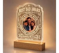 EternalEcho Personalised Father’s Day Gift for Dad, Custom Photo Acrylic Night Light Wireless Wooden LED Base, Best Dad Award Trophy Keepsake, Touch Control Battery Powered Gift from Daughter Son Kids