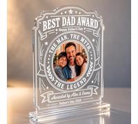 EternalEcho Personalised Father’s Day Gift for Dad, Custom Photo Acrylic Plaque, Best Dad Award Trophy Style Keepsake from Daughter Son Kids, 5mm Clear Acrylic Desk Shelf Gift for Daddy Grandad