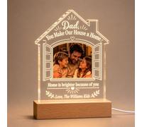 EternalEcho Personalised Father’s Day Gift for Dad, Custom Photo Night Light with Wooden LED Base, Dad You Make Our House a Home Keepsake from Daughter Son Kids, House Shaped 5mm Clear Acrylic Plaque