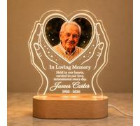 EternalEcho Personalised Held in Our Hearts Memorial Night Light with Photo, Name and Dates, Custom Hands and Heart Acrylic LED Remembrance Lamp, Sympathy Gift