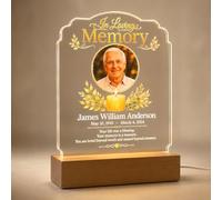EternalEcho Personalized Memorial Night Light with Photo, Custom Acrylic Plaque in Loving Memory Keepsake, Sympathy Bereavement Gift for Loss of Loved One, Wooden LED Base