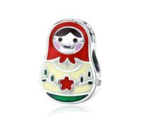 Eternalll Jewellery Matryoshka 925 Sterling Silver Russian Doll Charms Red Enamel Bead Charms Happy Mothers Day Christmas Charms for Pandora Bracelets Gifts for Her Mom Daughter Wife