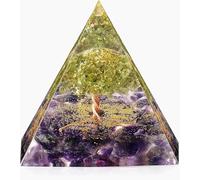 EternalOrgone 2.36inch Tree of Life Crystal Pyramid Peridot&Amethyst Energy Pyramide Reiki Healing Chakra Tower for Yoga, Meditation Protection, Decoration,Gifts
